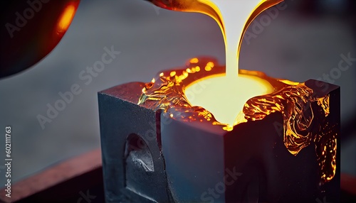 Liquid gold poured into graphite casting form