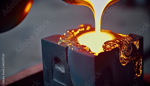 Liquid gold poured into graphite casting form photo