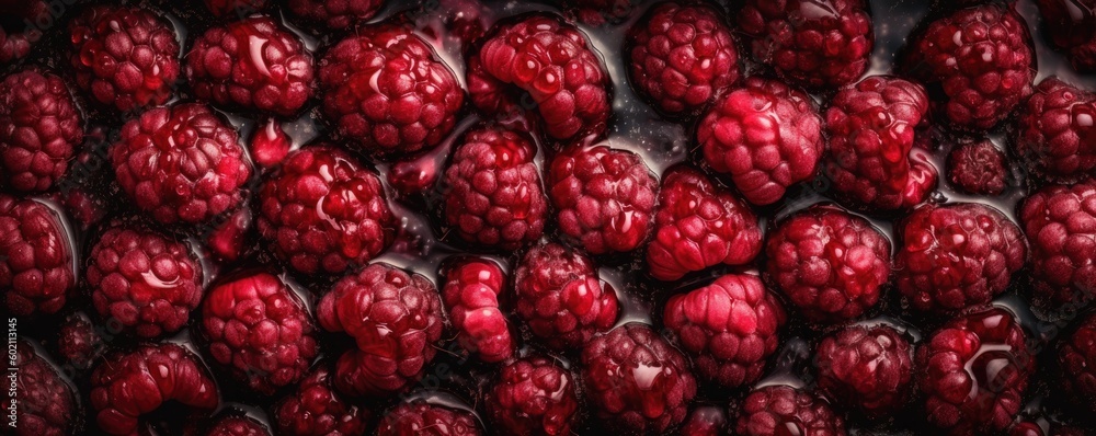 Banner top view on fresh raspberries. Ai generative. Banner top view on fresh raspberries. Ai generative.