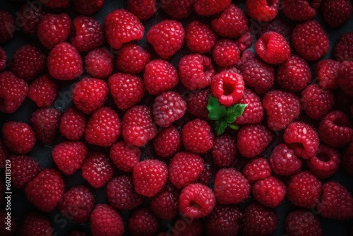 Top view on fresh raspberries. Ai generative.