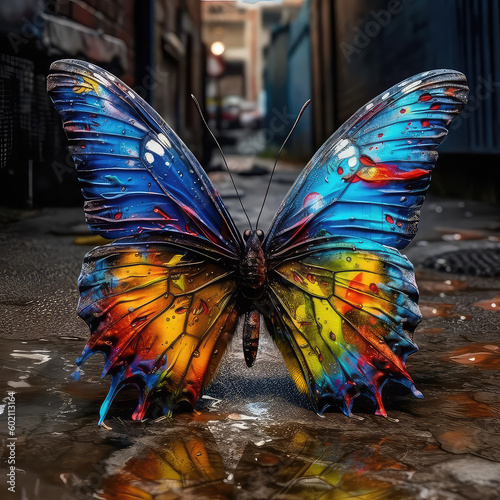 Papillon coloré dans une rue