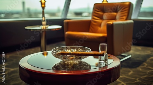 An ashtray in the VIP lounge of an airport, suggesting a relaxed, high-status environment, generative ai