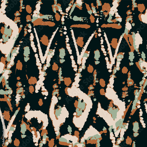 Vector Tie Dye Seamless. Earth Tones Hippie Texture. Space Dye Print. Seamless Hand Drawn Organic Print. Batik Brush. Brown Dirty Art Design. Watercolor Design. Grunge Abstract Ethnic Print.