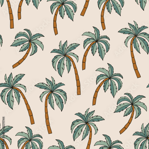 Palm tree vector seamless pattern. Hawaii vacation background. Retro Aloha surface design for textile, scrap book 