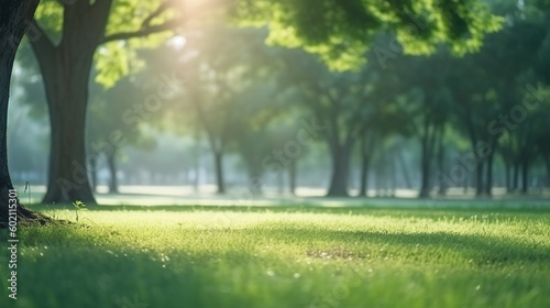 A green grass field with trees in the background