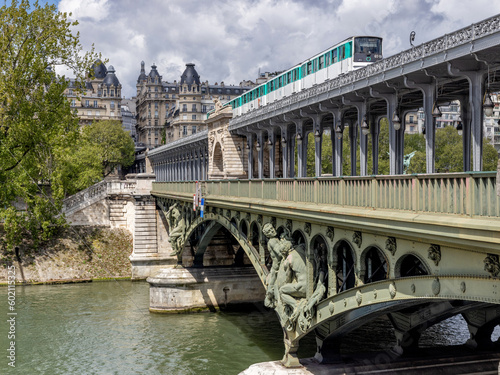Pont Bir De Hakeim Bridge Paris France. Famous old bridge crossing the river Seine in Paris France