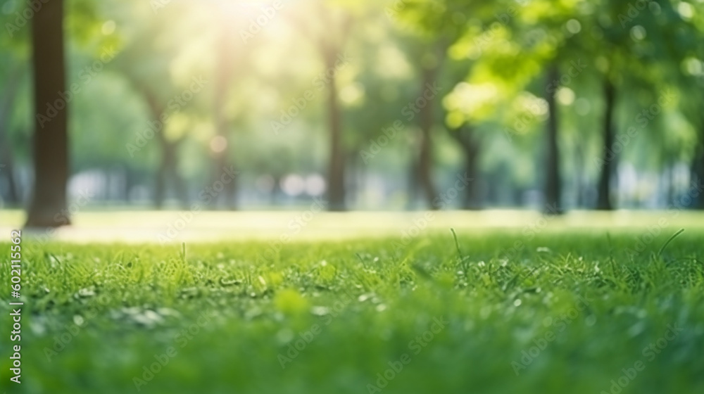 Fototapeta premium A green grass field with trees in the background