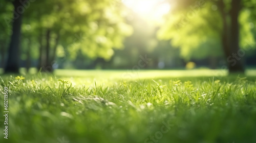 A green grass field with trees in the background © DLC Studio