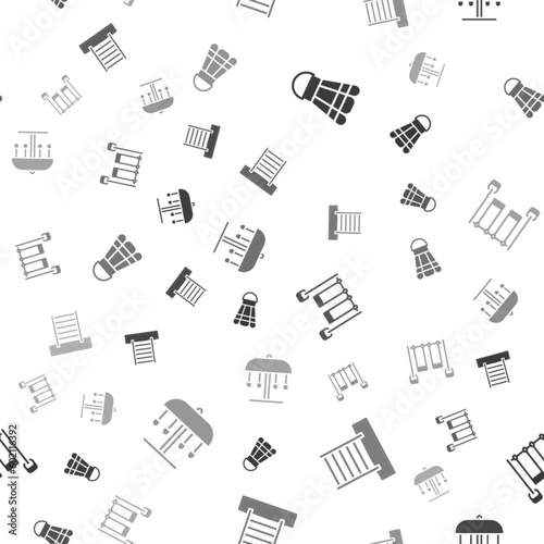 Set Badminton shuttlecock, Swedish wall, Double swing and Attraction carousel on seamless pattern. Vector