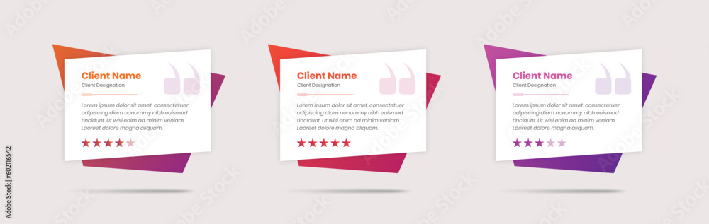 Professional client feedback card with colorful gradient and rating stars Professional client feedback card with colorful gradient and rating stars