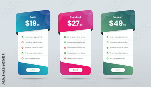 Minimalistic pricing list layout design for business and service subscription