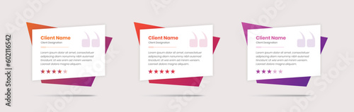 Professional client feedback card with colorful gradient and rating stars