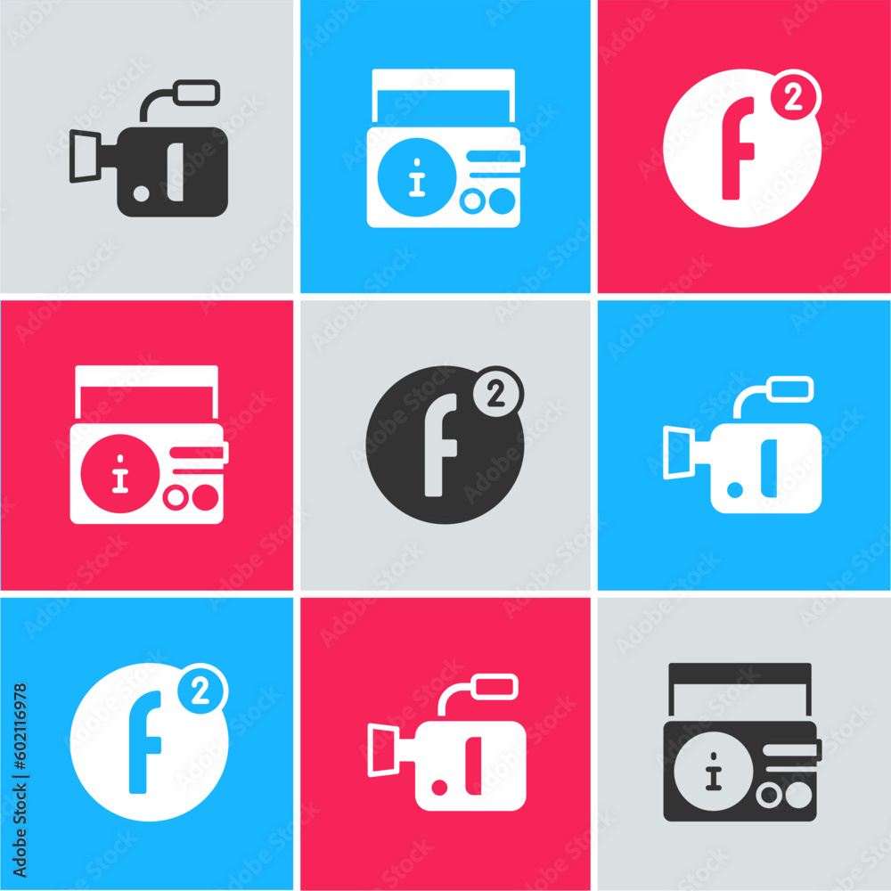 Set Cinema camera, News on radio channel and Create account icon. Vector Set Cinema camera, News on radio channel and Create account icon. Vector