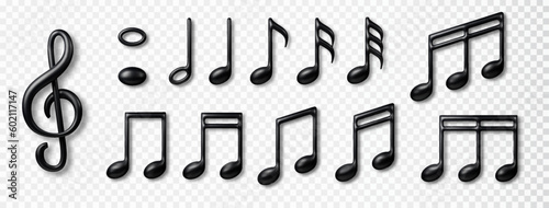 Music notes set 3d for music concept design isolated on white background. Vector realistic icon