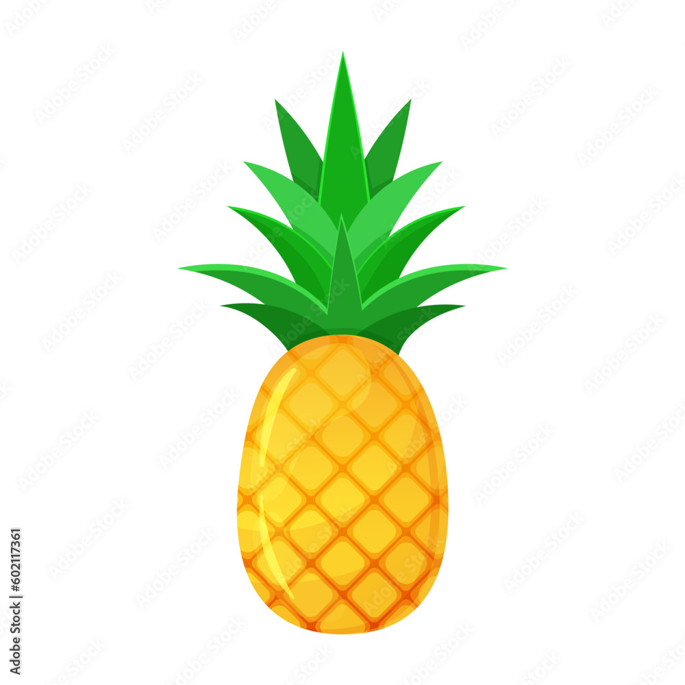 Pineapple fruit in cartoon style. Summer fruits for healthy lifestyle. Vector illustration isolated on white. Pineapple fruit in cartoon style. Summer fruits for healthy lifestyle. Vector illustration isolated on white.