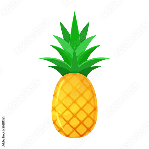 Pineapple fruit in cartoon style. Summer fruits for healthy lifestyle. Vector illustration isolated on white.