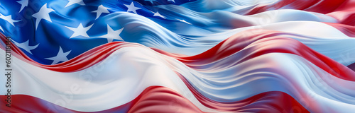 The American flag waves textures, shown close up,  style of realistic trompe-l'oeil, poster. Generative AI.