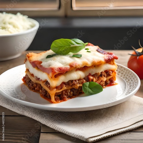 A tray of lasagna, layered with ricotta cheese, spinach, and ground turkey