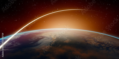 Long Exposure Night Time Rocket Launch - The Moon as Seen from the Surface of the Earth 