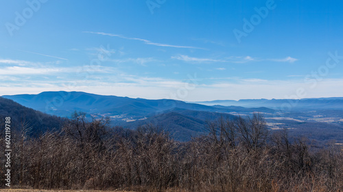 A winter vista overlooking the Shenandoah Valley and the Blue Ridge.