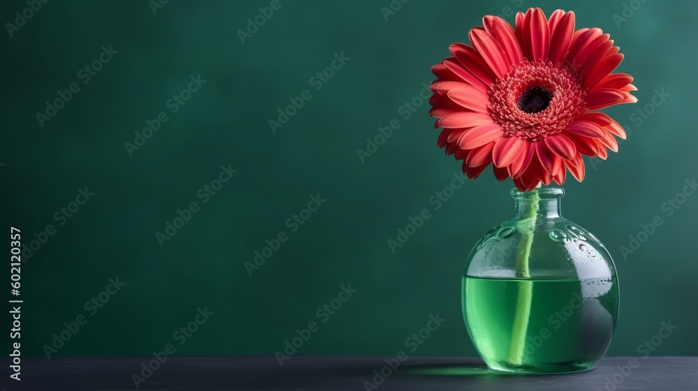 custom made wallpaper toronto digitalGerbera flower on the vase, isolated green background Generative AI