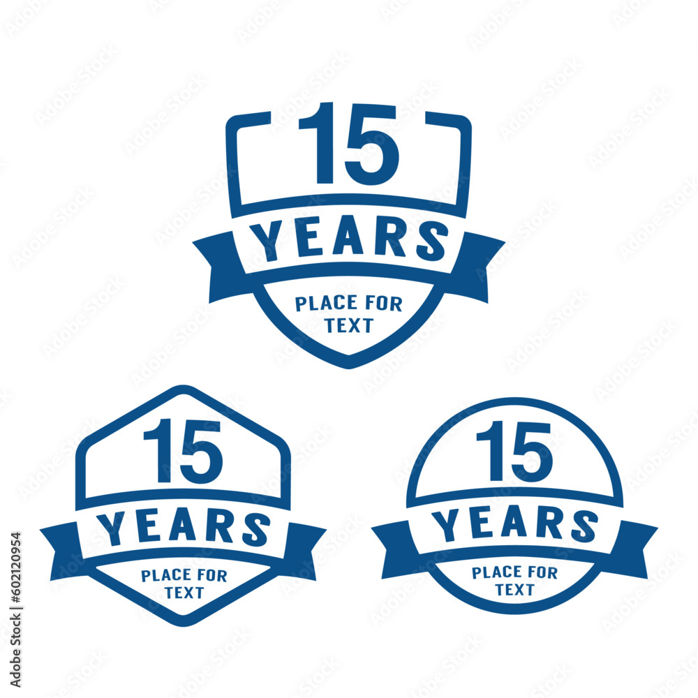 15 years anniversary celebration logotype. 15th anniversary logo collection. Set of anniversary design template. Vector illustration.