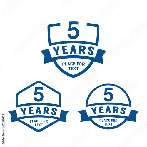 5 years anniversary celebration logotype. 5th anniversary logo collection. Set of anniversary design template. Vector illustration.
