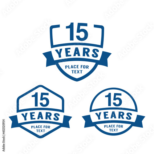 15 years anniversary celebration logotype. 15th anniversary logo collection. Set of anniversary design template. Vector illustration.