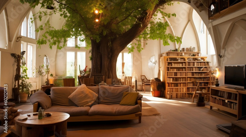 Helles Wohnzimmer mit Baum