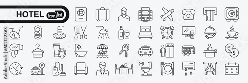 Hotel elements - thin line web icon set. Outline icons collection. Simple vector illustration.