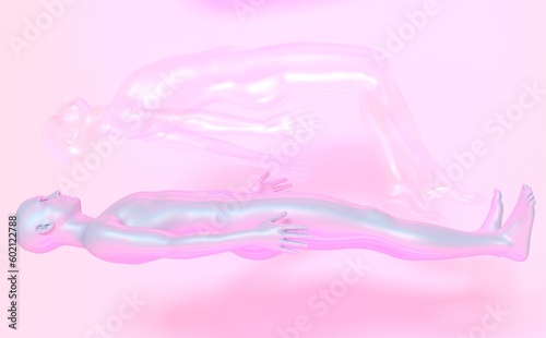 Εκτύπωση καμβά Surreal futuritic 3D illustration a human figure floating in the void  and a soul or astral projection