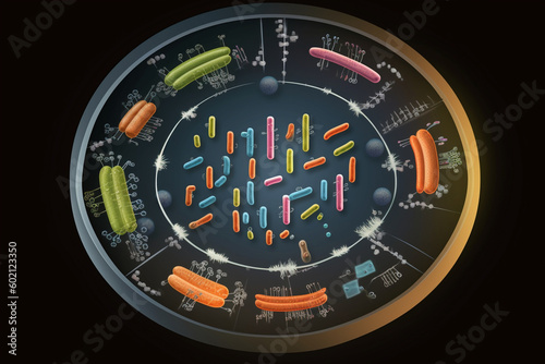 A graphic illustration of bacterial conjugation, with the exchange of genetic material shown visually, bacteria Generative AI