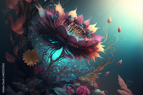 Fantasy flower, fantasy art magic, fantasy flowers plant art, Generative AI © Florence