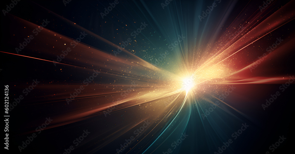 Fototapeta premium abstract background with a lens flare effect, featuring a burst of light emanating from one corner against a dark gradient background 