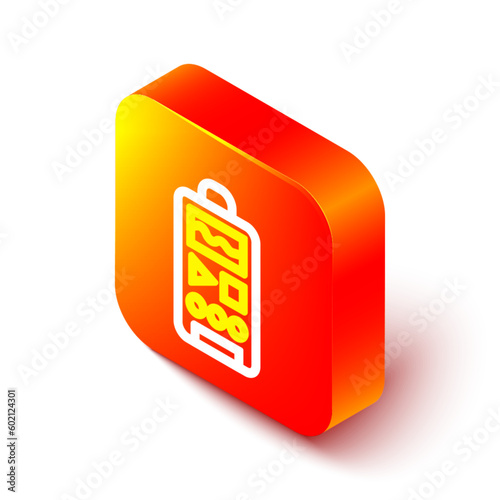 Isometric line Dictaphone icon isolated on white background. Voice recorder. Orange square button. Vector