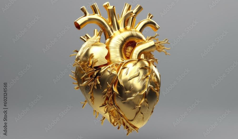 Gold Anatomical human Heart. Anatomy and medicine concept image ...