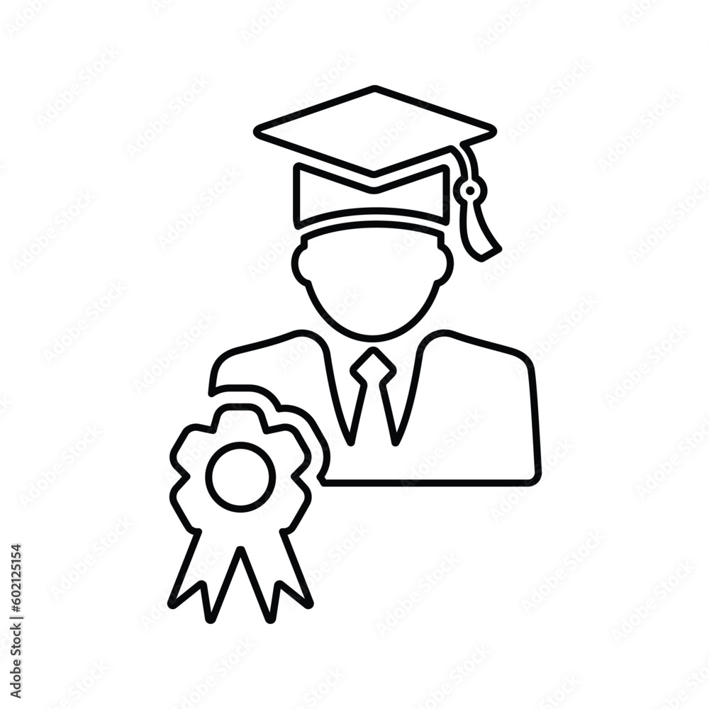 Achievement, mortarboard icon. Line, outline symbol. Achievement, mortarboard icon. Line, outline symbol.