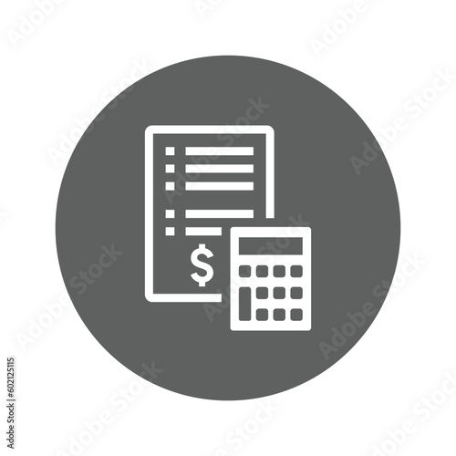 Accounting, calculator, document icon.