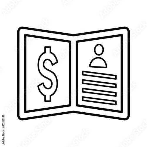 Account, bankbook icon. Line, outline symbol.
