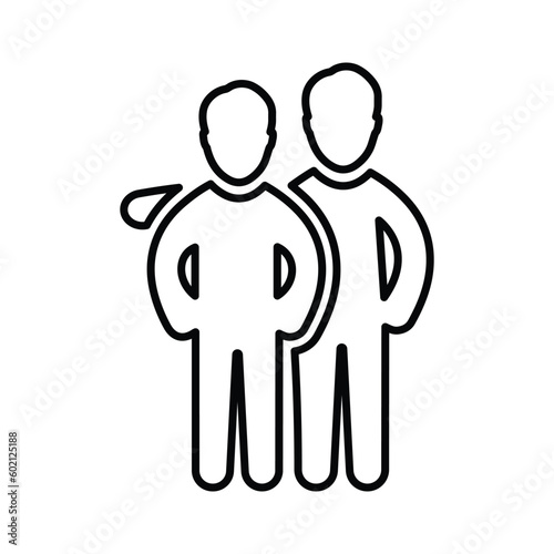 Accompany, Two men couple icon. Line, outline symbol.