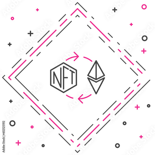 Line Ethereum exchange NFT icon isolated on white background. Non fungible token. Digital crypto art concept. Colorful outline concept. Vector