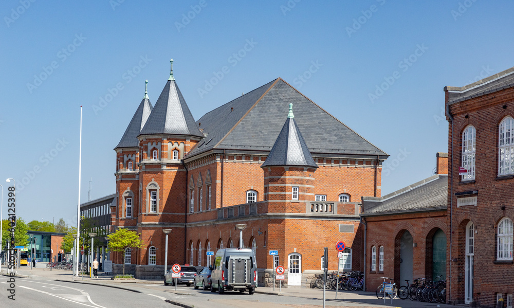 Esbjerg railway station is a beautiful, large and very distinctive building.It is built in red brick and a slate roof.,Denmark