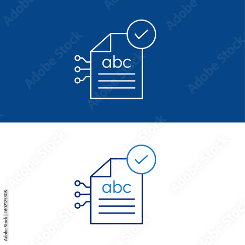 Spell check icon, Spell-checker, Proofreading, Grammar checker, Writing Assistant, Language tool. Vector line icon with editable stroke.