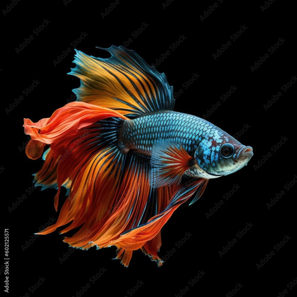 Betta fish,Betta fish isolated on black background,Generative, AI, Illustration.