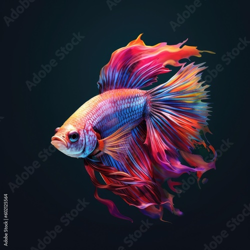 Betta fish,Betta fish isolated on black background,Generative, AI, Illustration.