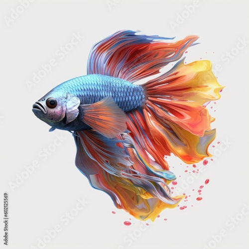 Fighting fish, Betta splendens isolated on white background,Generative, AI, Illustration.