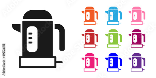 Black Electric kettle icon isolated on white background. Teapot icon. Set icons colorful. Vector