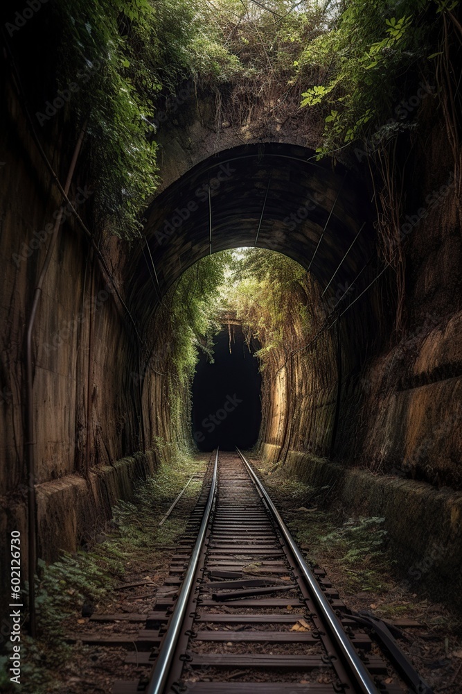 illustration, train lines in the tunnel, ai generative