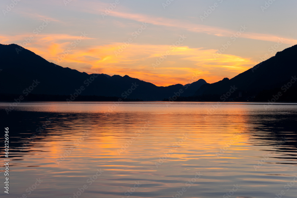 Lake Wolfgang in sunset, Austria