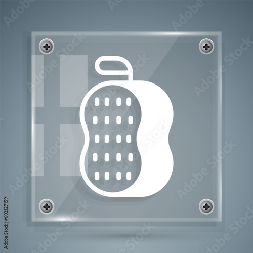 White Washcloth icon isolated on grey background. Bath house sauna washcloth sign. Item for pleasure and relaxing. Square glass panels. Vector